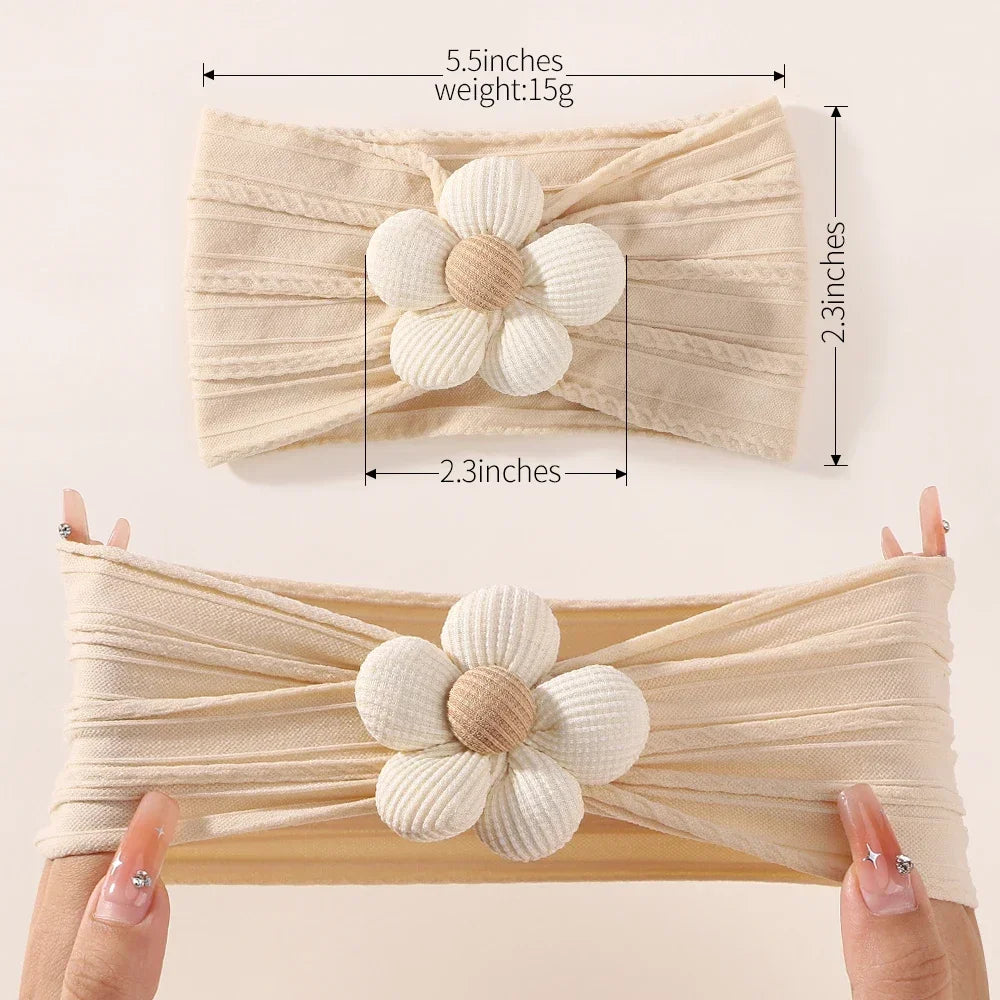 1Pc Baby Nylon Headscarf – Handmade Flower Headband for Newborn Girls, Toddler Elastic Hair Turban