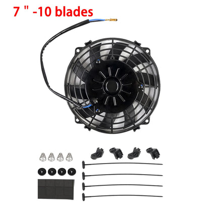 Universal 7/9/10/12/14/16 Inch 12V 80W Car Radiator Cooling Fan Blade – Electric Air Conditioning Fan Kit 2100RPM