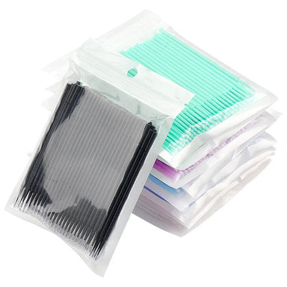 100PCS Eyelash Cleaning Brushes – Micro Cotton Swabs for Lash Extensions & Makeup Removal