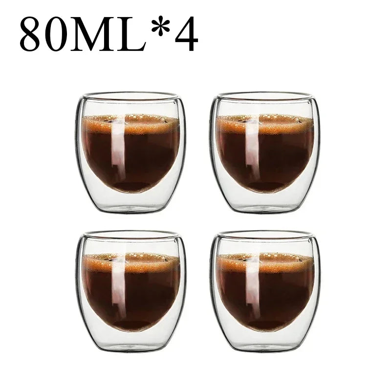 2-18PCS Double Wall High Borosilicate Glass Mugs – Heat Resistant Tea, Coffee, Milk, and Juice Cups, Creative Bar Drinkware Gift Set