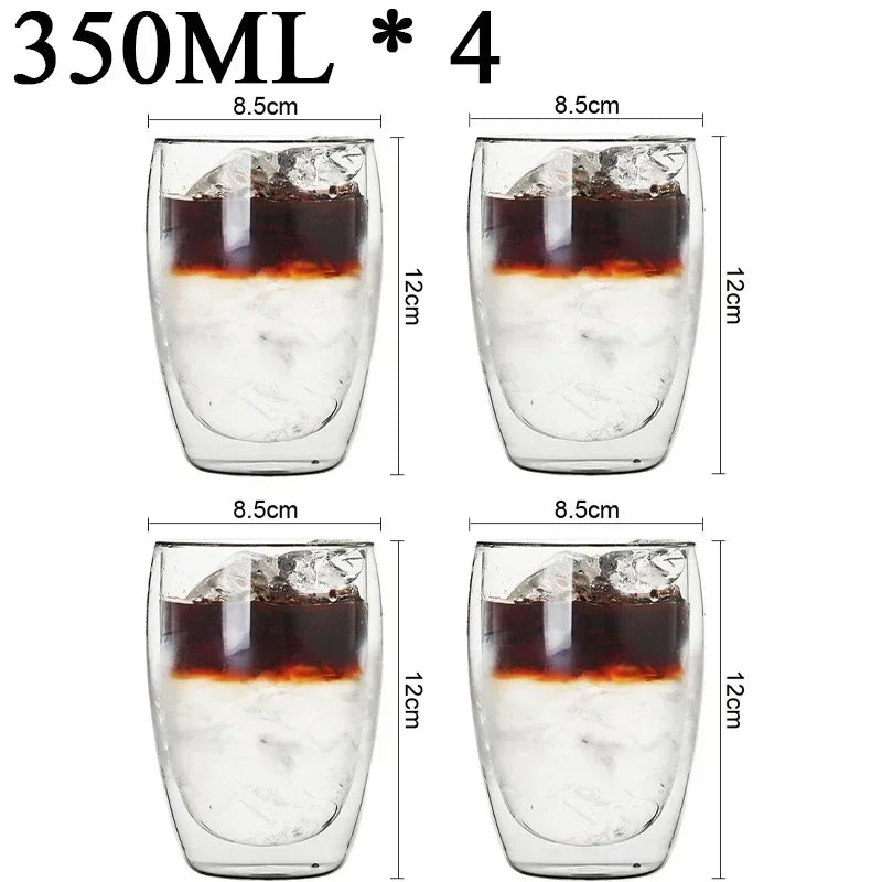 2-18PCS Double Wall High Borosilicate Glass Mugs – Heat Resistant Tea, Coffee, Milk, and Juice Cups, Creative Bar Drinkware Gift Set