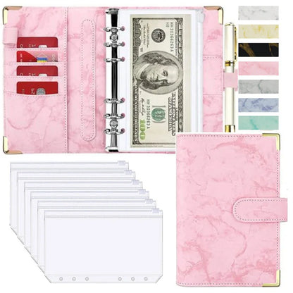 A6 PU Leather Budget Planner – Marble Notebook & Money Saving Organizer for Office, School & Personal Finance