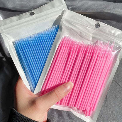 100PCS Eyelash Cleaning Brushes – Micro Cotton Swabs for Lash Extensions & Makeup Removal