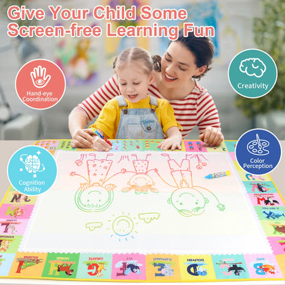 100x80CM Montessori Magic Drawing Board – Reusable Water Doodle Mat for Kids Educational Art & Pen Control Training